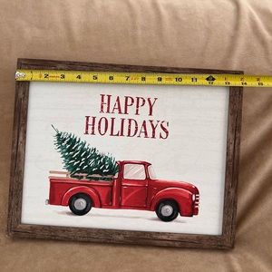 HAPPY HOLIDAYS Christmas Tree Red Truck Canvas Picture